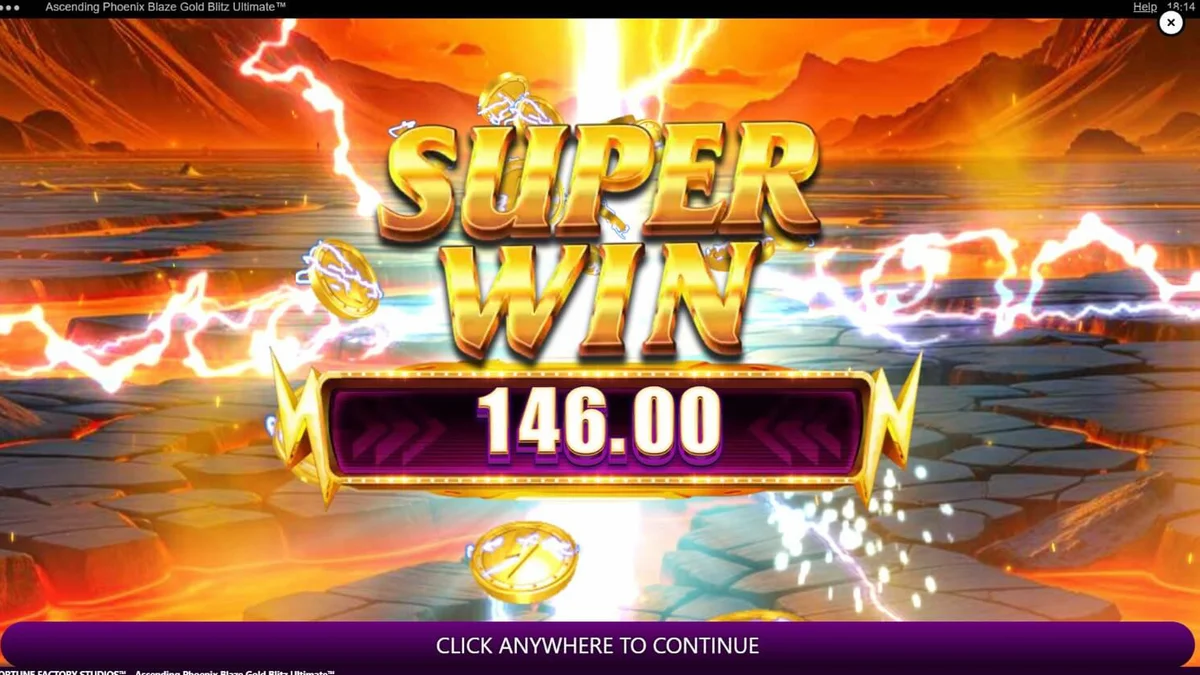 Tampilan layar permainan Ascending Phoenix Blaze Gold Blitz Ultimate dengan gulungan yang menyala dan simbol-simbol mewah.