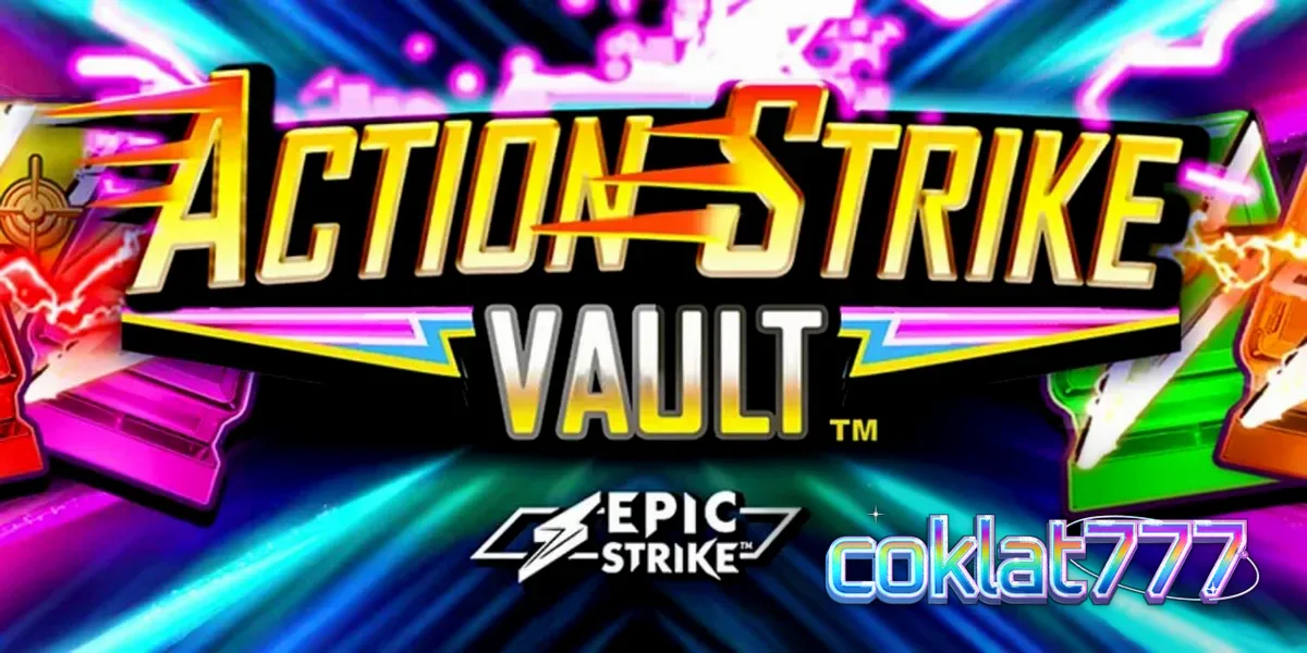 Tampilan visual slot Action Strike Vault dengan tema kosmik dan neon Vegas