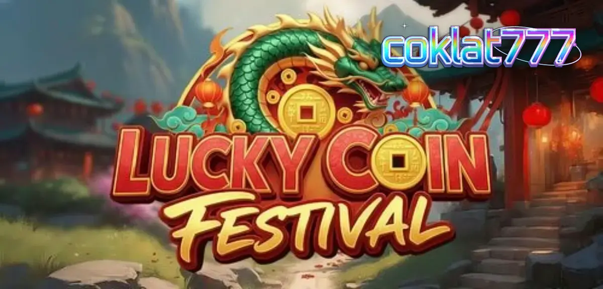 Tampilan visual slot Lucky Coin Festival dengan simbol koin emas dan lentera yang meriah